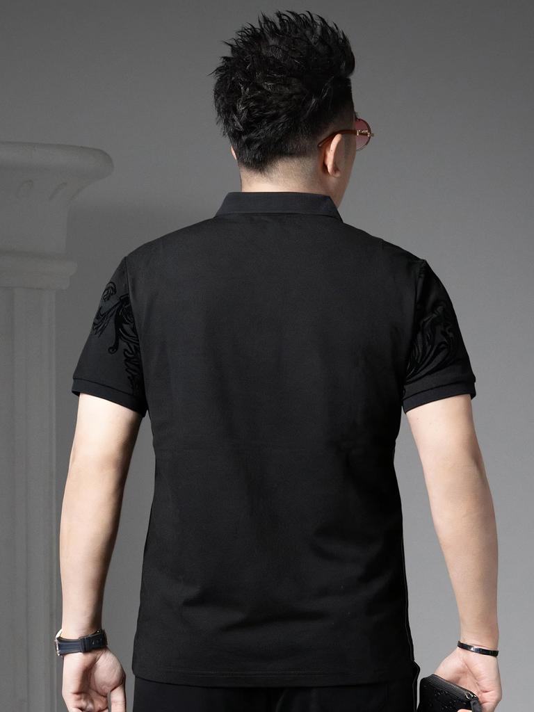 European Style 2026 New Trendy Brand Velvet Print Polo Shirt for Men, Summer Fashion Rhinestone Turn-Down Collar Short-Sleeve T-Shirt for Men