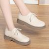 Fashion 2024 Spring Thicken Soled Women Lace-Up Soft Leather Shoes Round Toe Thick Heel Loafers  Elevated Soft Sole  Mary Jane