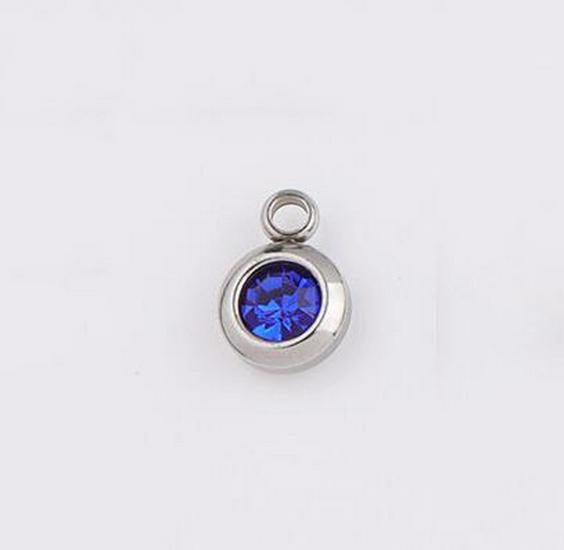 6.5mm Stainless Steel Birthstone Pendant - 12 Colors, DIY Jewelry Accessory