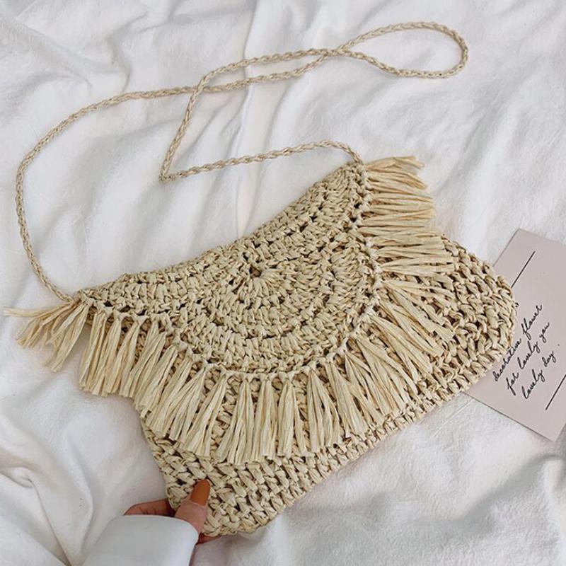 New Straw Bag For Women Handbags Messenger Bags Summer Boho Tassel Crossbody Shoulder Beach Bag Flap