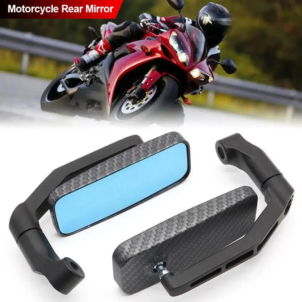 1 Pair Motorcycle Bar End Side Rearview Mirrors For Scooter ATV Motorbike Bike Handlebar Anti-Glare Blue Glass Rear View Mirror