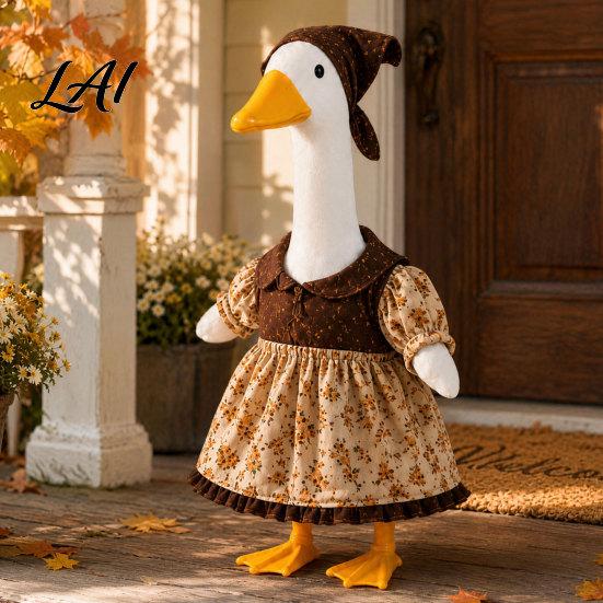 Porch Goose Costumes Thanksgiving Outfit Autumn Dress with Head Scarf Seasonal Outfit for 23 Inch Statue Outdoor Garden Yard Decor Lawn Clothes