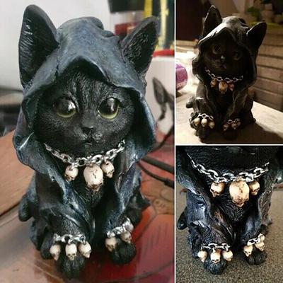 Новая статуя кошки, ведьма, мрачный жнец, декоративная смола, черный плащ, мрачный жнец, кошачий микро-декор, сад, домашний офис