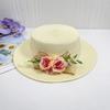 Summer new French simple lace with flower flat top straw hat top hat girls seaside elegant sun hat