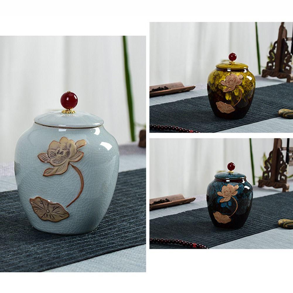 Ceramic Tea Jar Vintage Food Storage Container Retro Sealed Pot Home Supplies