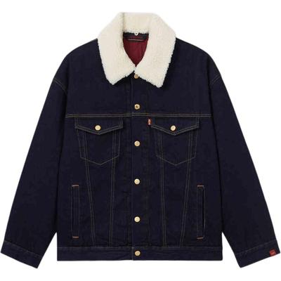 Levis SS25 Лимитированная новогодняя джинсовая куртка на пуговицах с подкладкой из овчины, мужская, повседневная, джинсово-синяя 0036I-0000