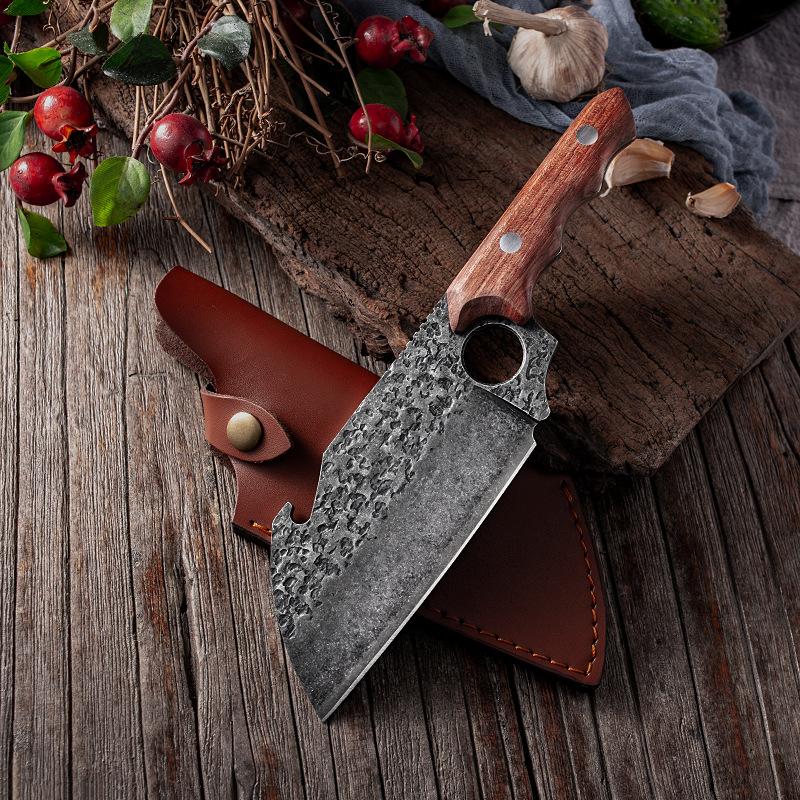 Forged Kitchen Meat Cleaver Chef Knife Boning Slicing Full Tang Butcher Knife Peeling Cutting Fish Sushi Knife with Sheath