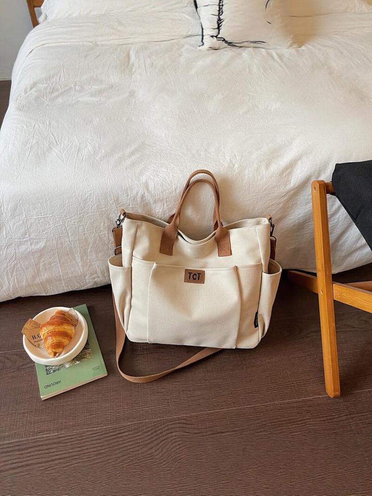 Женская вместительная холщовая сумка-тоут 2026: Универсальная, модная ручная сумка через плечо для поездок на работу
