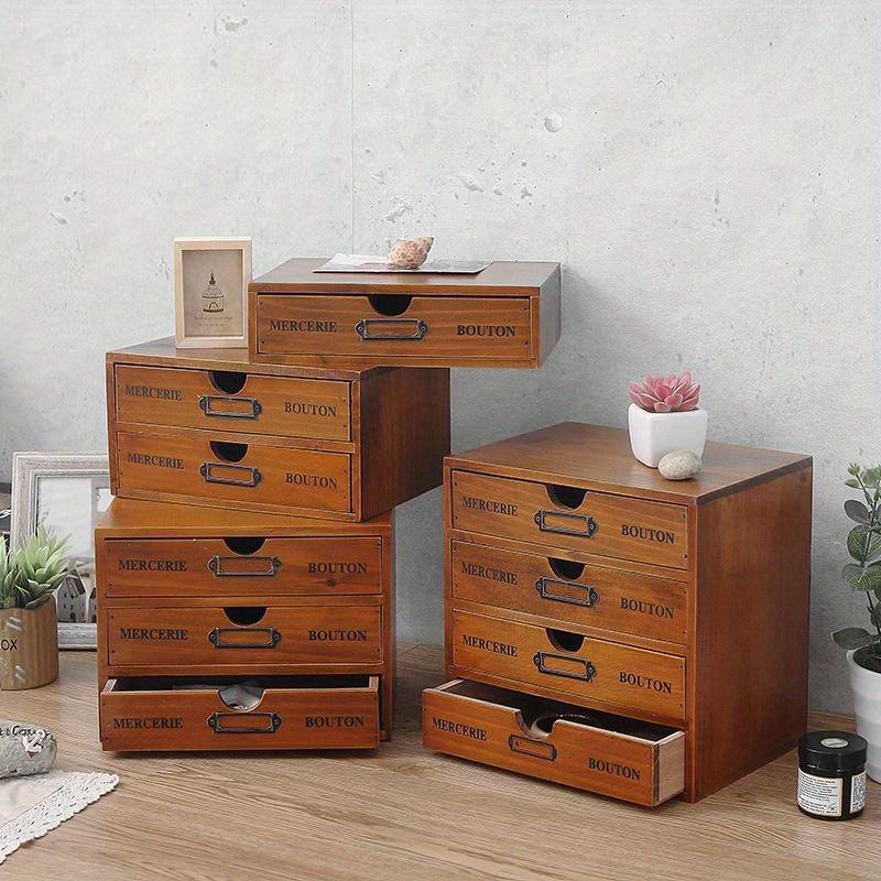 1pc 4-drawer File Storage Box Literature Organizer Wooden Desk Drawer Unit Desktop File Holder File Cabinet For Home Office