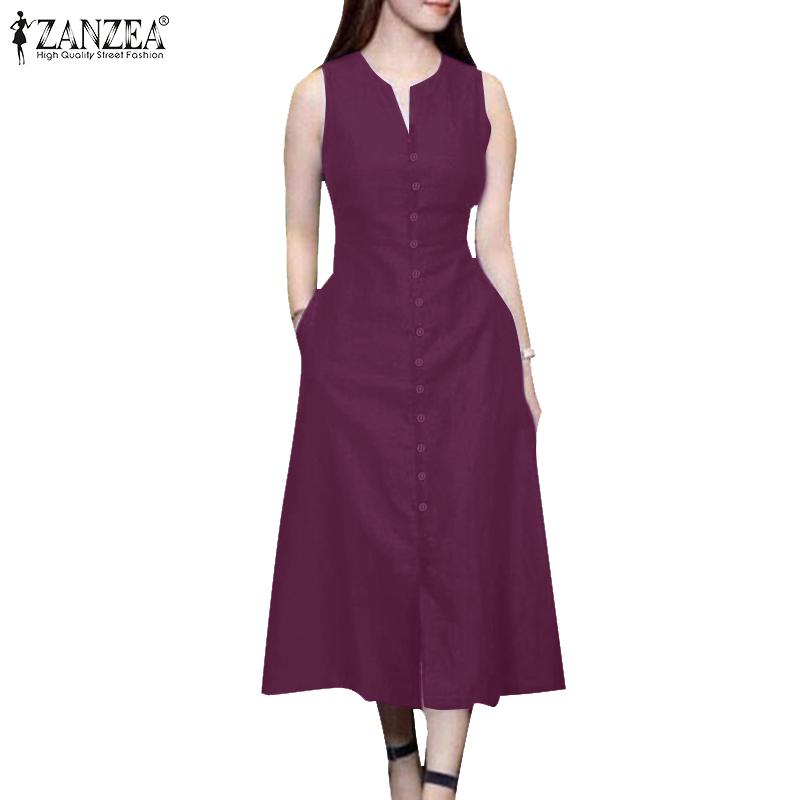 ZANZEA Женское повседневное летнее платье без рукавов с открытыми плечами