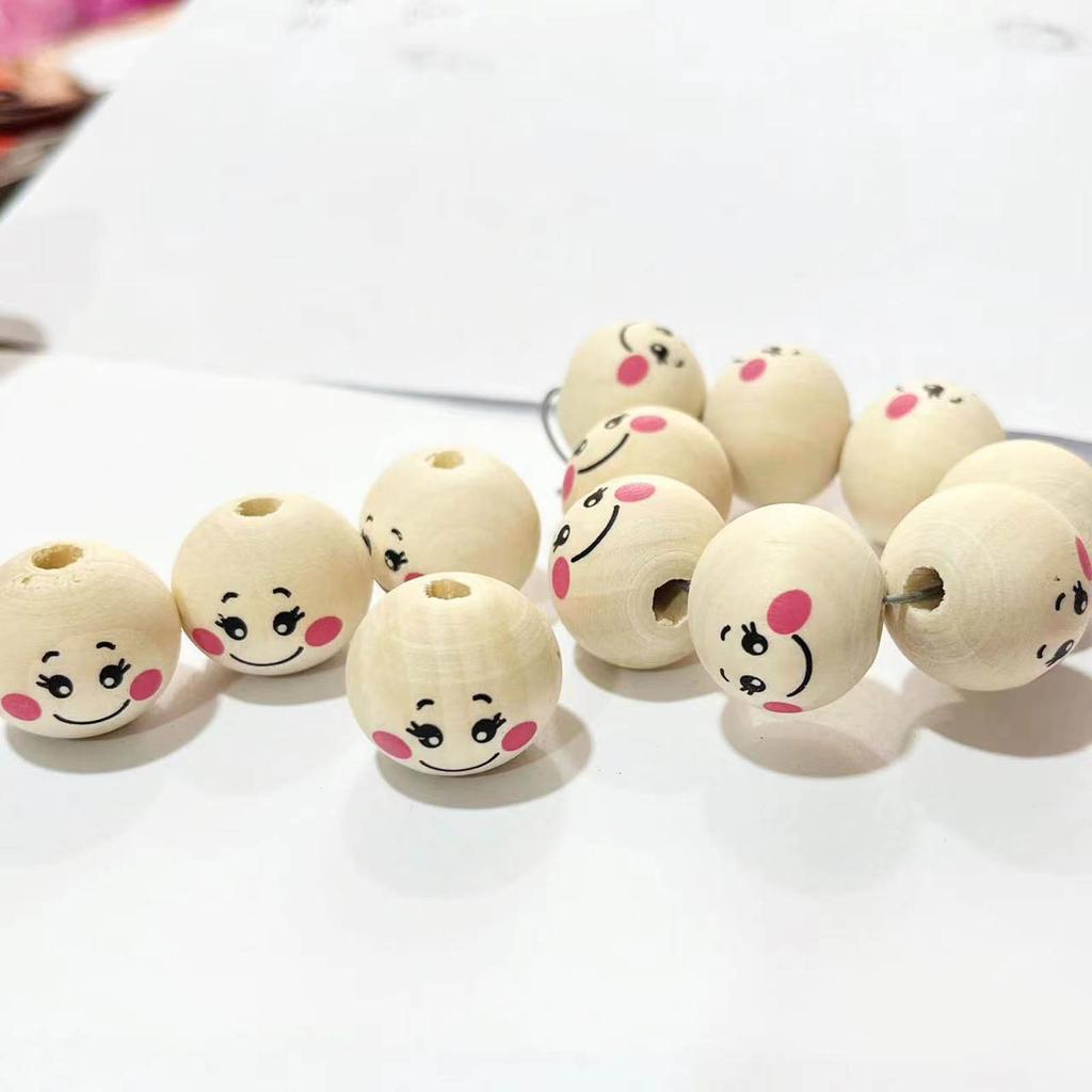 50 шт. Бусины с деревянным лицом, бусины-улыбки с отверстиями, натуральные деревянные бусины, круглые бусины для поделок и изготовления ювелирных изделий своими руками