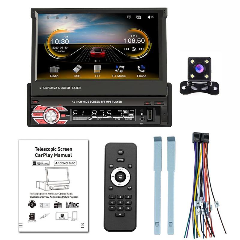 Обновление магнитолы с выдвижным экраном для автомобиля Android/iOS 7" Carplay (Bluetooth, SD, Aux, USB)