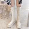 Модные женские сапоги до колена осень зима 2024 новые модные женские белые высокие сапоги на платформе со шнуровкой черные длинные рыцарские сапоги Botas Mujer