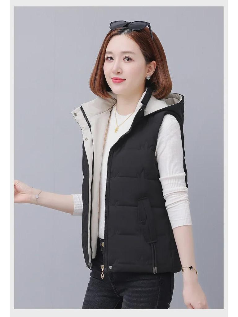 Женский хлопковый жилет с флисовой подкладкой, укороченного стиля для осени/зимы 2024, идеально подходит для мам среднего возраста и миниатюрных фигур