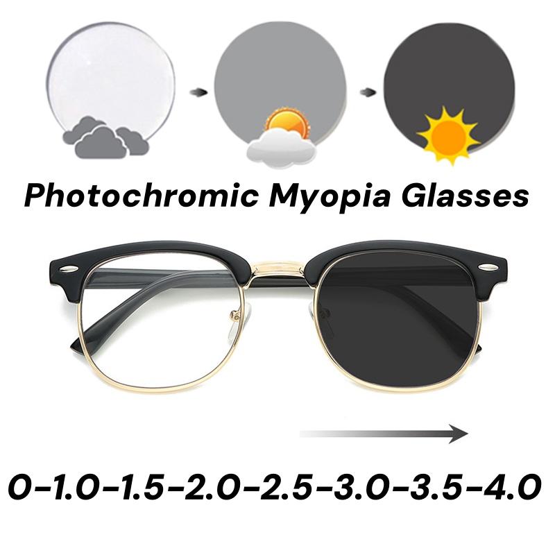 Photochromic Myopia Glasses Neutral Anti Blue Myopia Glasses 0 To -4.0 Retro Luxury Style Myopia Glasses Finished Product -2.5