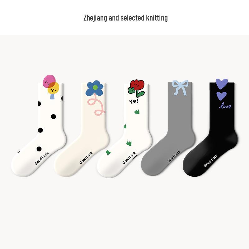 Носки Lumi противоскользящие женские весенне-осенние средней длины модные унисекс хлопковые носки - влагоотводящие в японском стиле