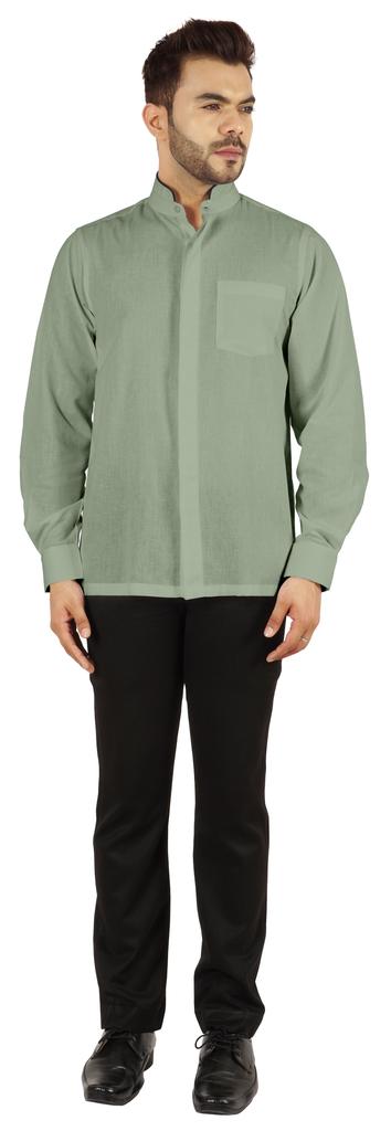 BestMan Однотонная рубашка с длинным рукавом для мужчин с двойной планкой на пуговицах спереди и китайским воротником