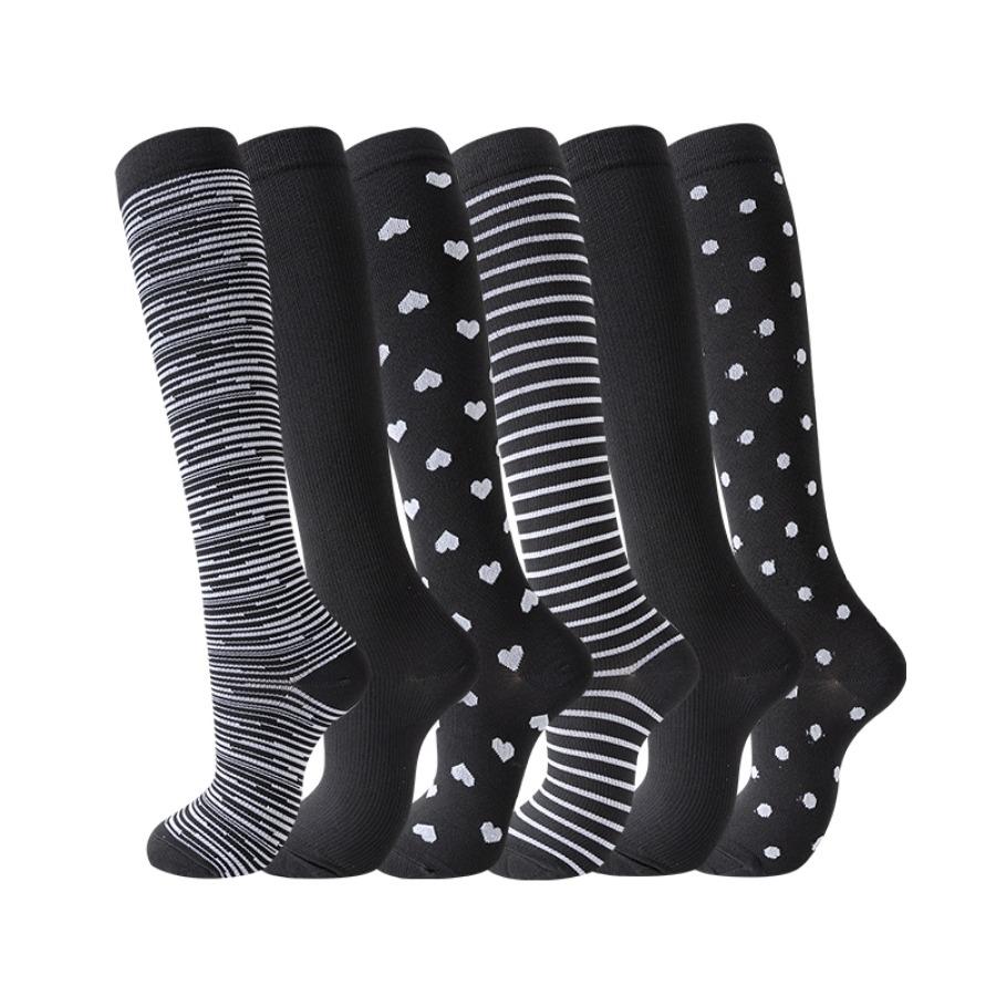 6 Pairs of Sports Pressure Socks Female High Elastic Stockings Compression Socks Shaping Leg Socks Calf Socks
