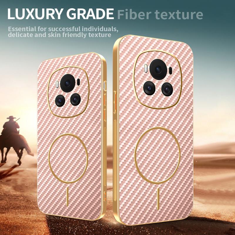 For Honor Magic6 5G Phone Case Carbon Fiber Textured Electroplated TPU Back Cover