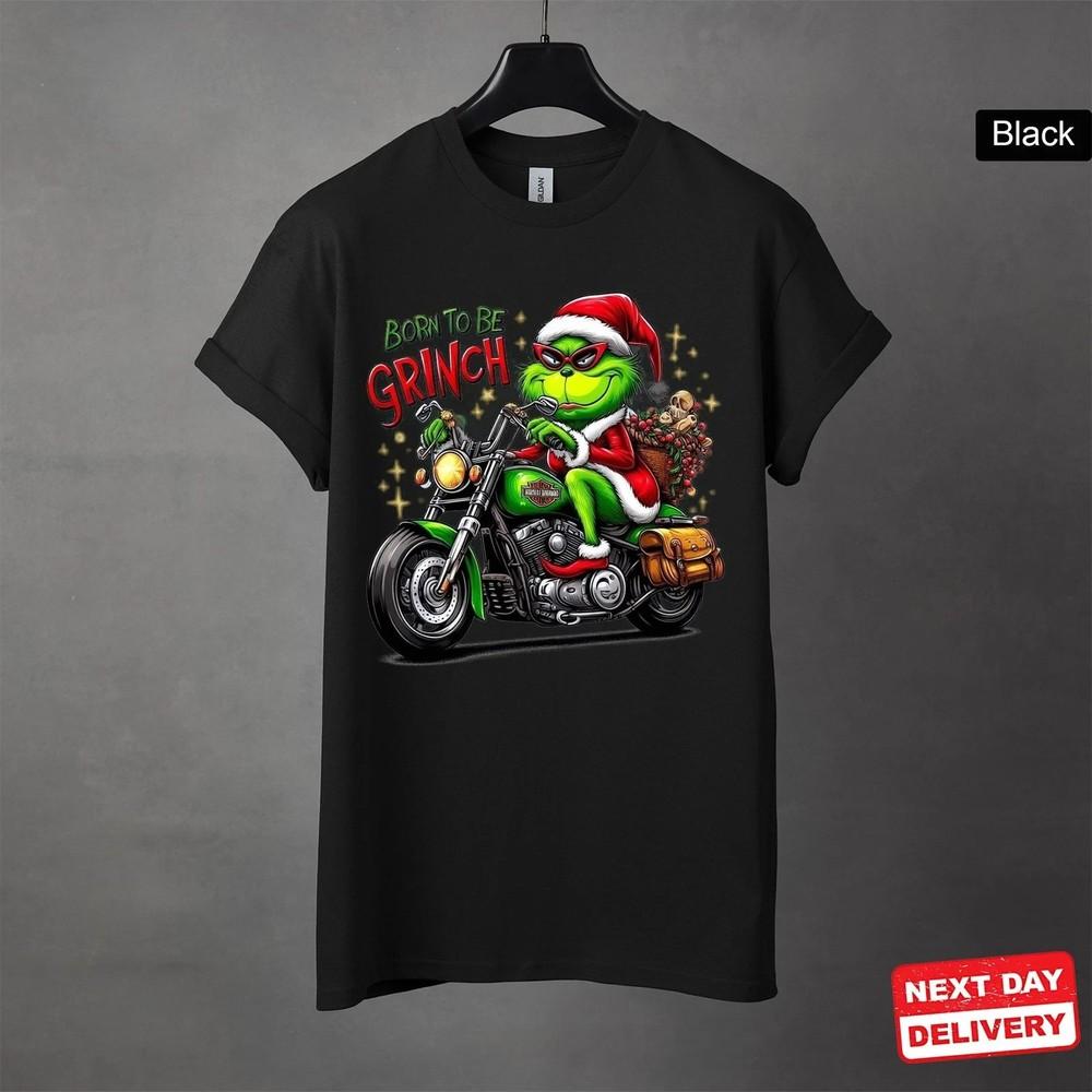 Grinch Christmas T-Shirt - Born to Be Grinch Riding Cute Davidson Motorcycle Unisex T-Shirt