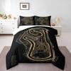 Gold Line Art Race Circuit Map Bedding Set (1 Duvet Cover, 2 Pillowcases, Duvet Not Included), Track Blueprint Art Print