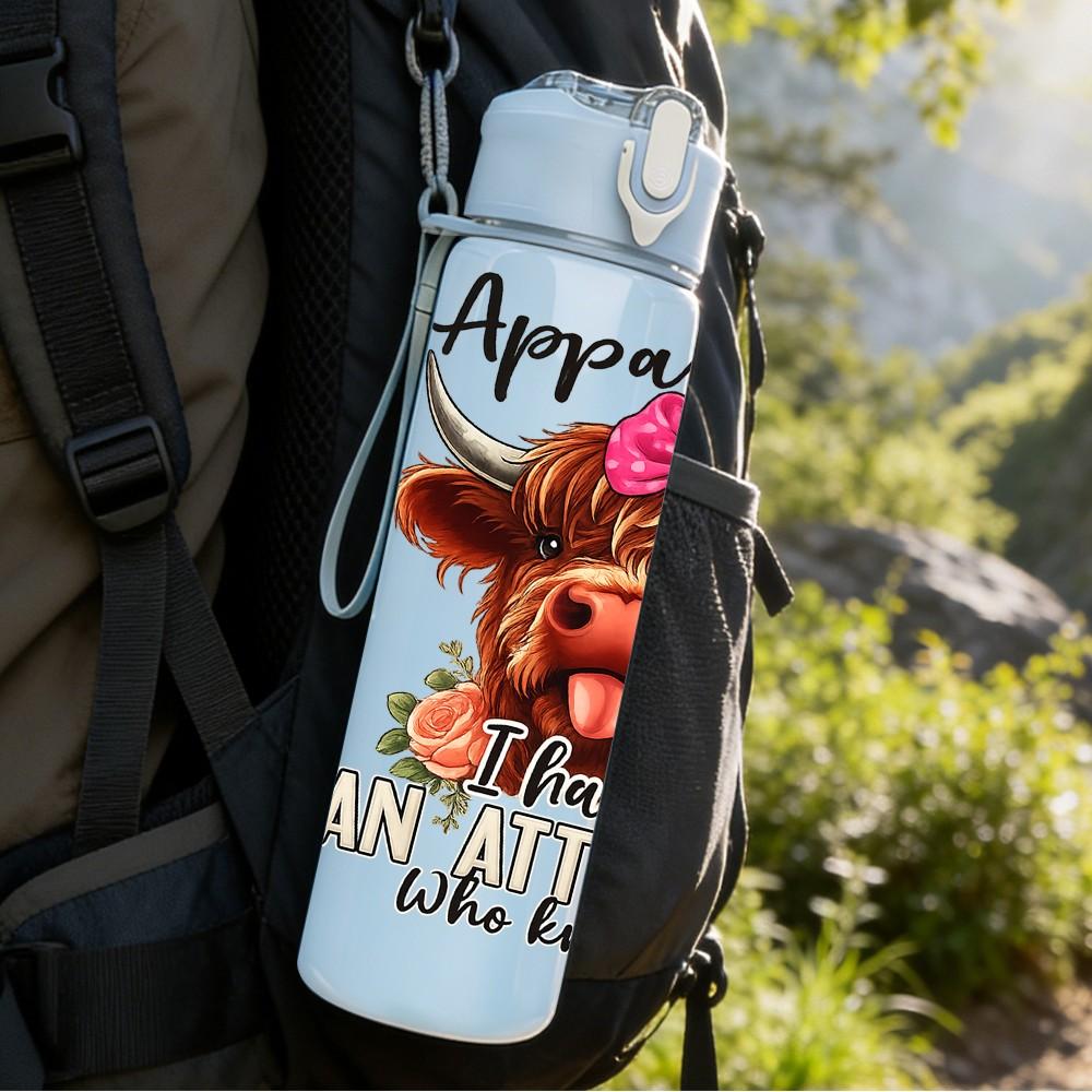 1PC Rodeo Cow Bull Western Cartoon Print 750ml Color Plastic Sports Water Bottle Leakproof Flip Straw Lid Suitable for Sports Office Home Use