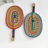 Vintage Seagrass Woven Fan Colorful Striped Patterns Cattail Fan Summer Cooling Fan  Photo Prop