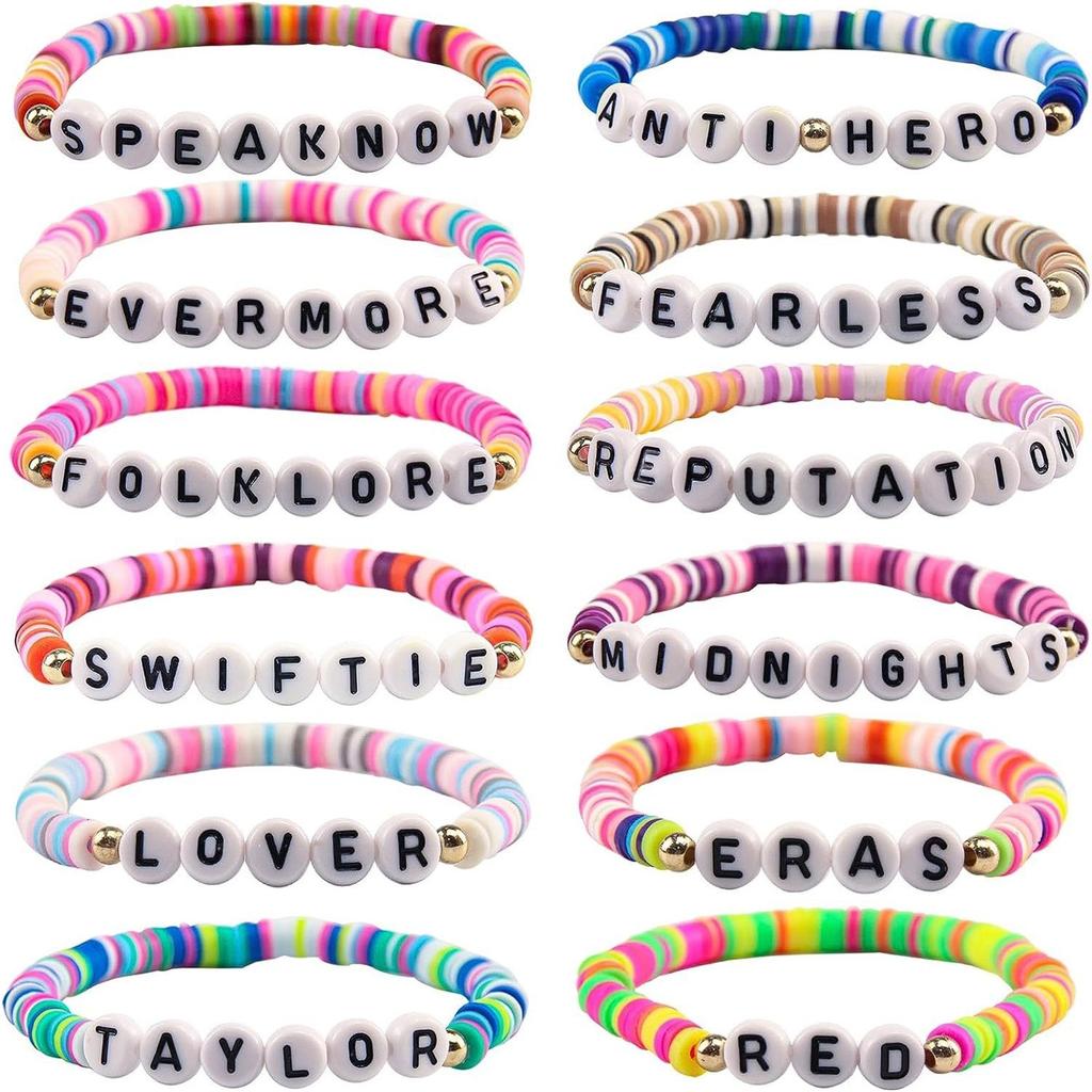 Carede Friendship Bracelets,TS Inspired Bracelets Set, Lover Swiftie Bracelets For Women And Girls Speaknow Red Evermore ERAS Bracelets,Pack Of 12