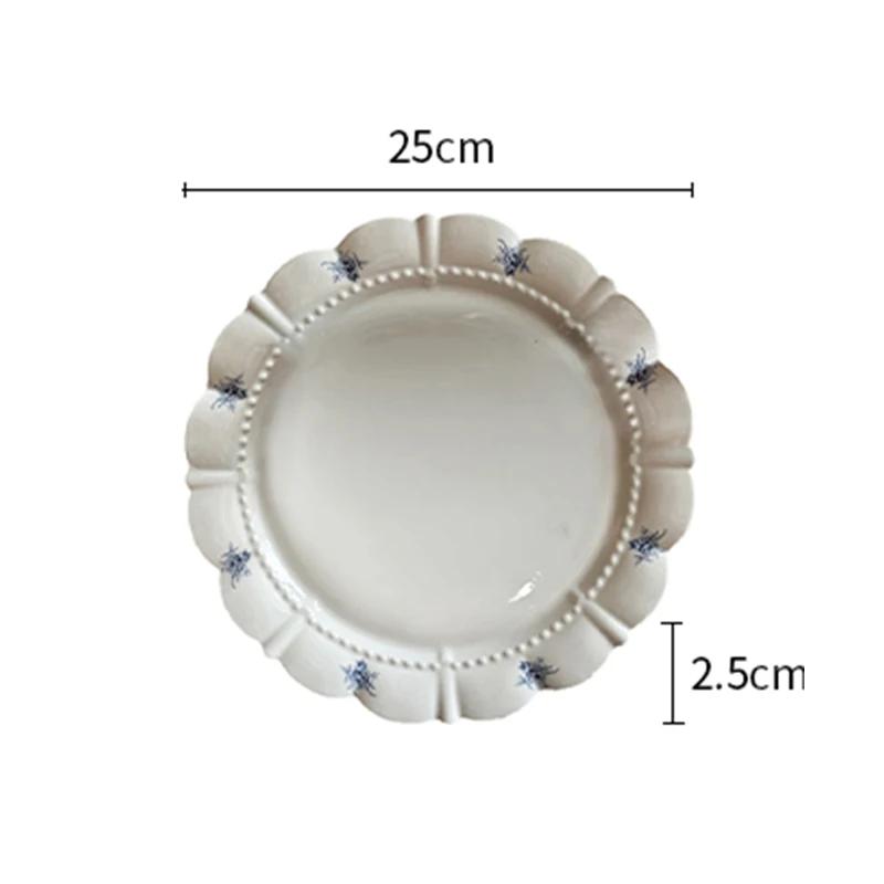 Креативные круглые тарелки с цветами для столовых приборов, элитные рестораны, послеобеденный чай, десерт, фрукты, домашняя вкусная посуда, керамическая тарелка
