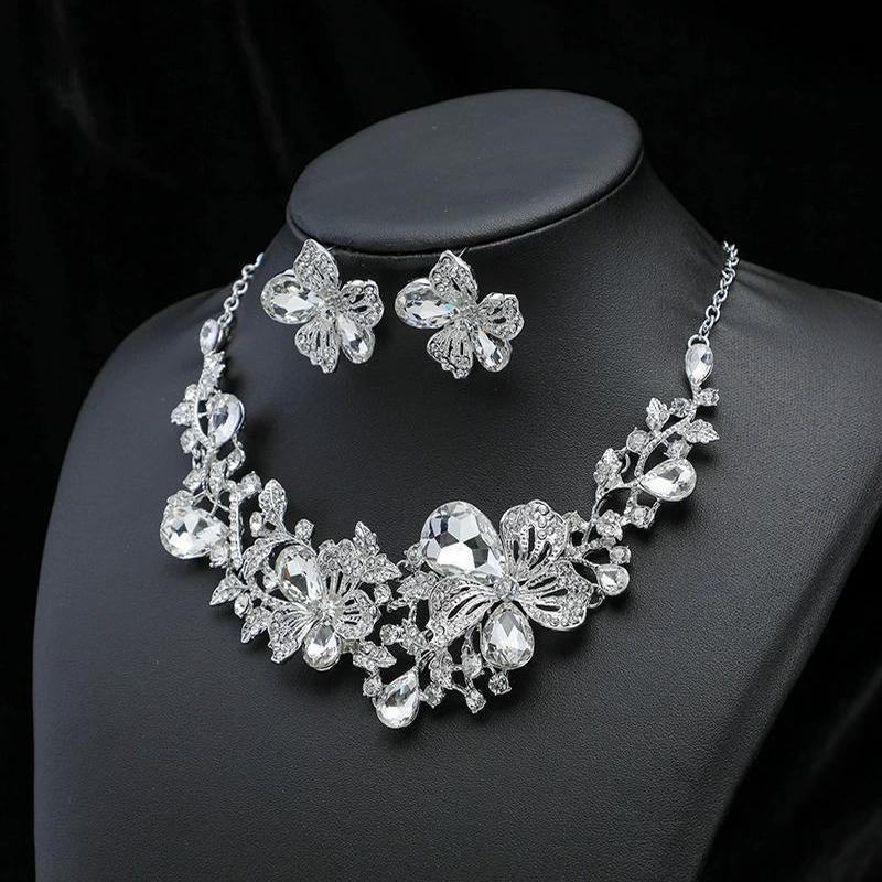 Европейские и американские преувеличенные ожерелья и серьги, популярный женский модный тренд, платье невесты из сплава с кристаллами и цветком