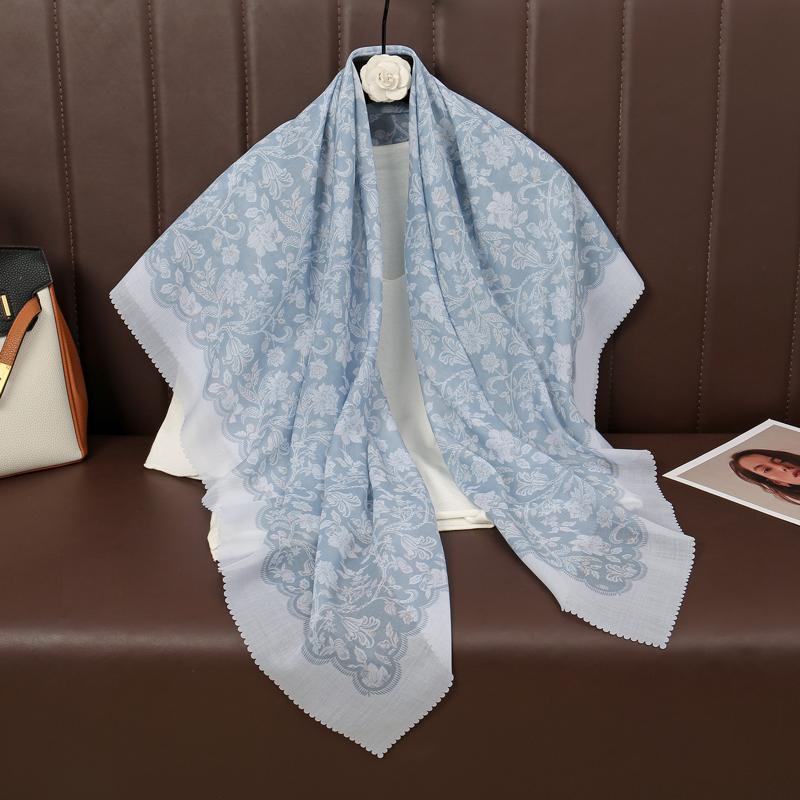 Luxury Brand Cotton And Linen Scarf 110cm Square Women Shawls Wraps Neck Hijabs Muslim Scarves Hair Bandana Foulard Accessories