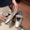 Temperament Women's Slippers New Metal Buckle Exquisite Versatile One-pedal Flat-bottomed Bag Head Square Head Slippers Women