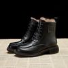 Женские зимние ботинки плюс бархатные ботинки Мартина в британском стиле черные ботильоны уличные для отдыха теплые ботинки