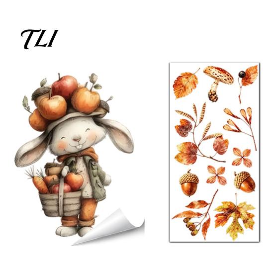 Waterproof PVC Stickers for Glass Doors Autumn Static Window Sticker with Cute Animals & Maple Leaves, Removable Harvest Clings Festival Clings,