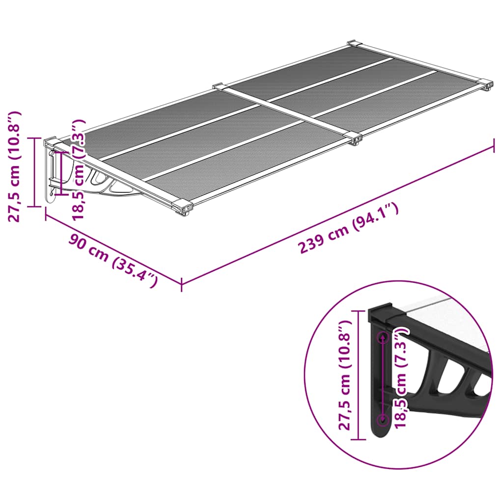Door Canopy Black and Transparent 239 x 90 cm Polycarbonate