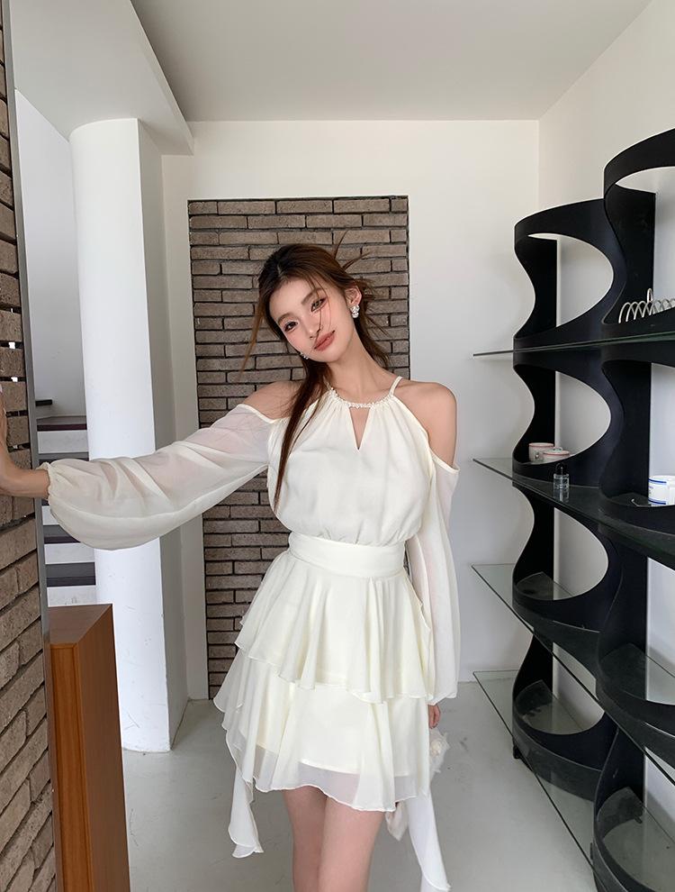 2026 Spring/Summer Halter Neck Backless Off-Shoulder Fairy Dress for Women