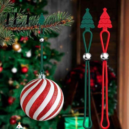 Decorative Garland Hangers 12 Pcs Christmas Hanger Ribbons, Silicone Ornament And Strings for Flexible Hooks Tree, Adjustable Sliding Holiday