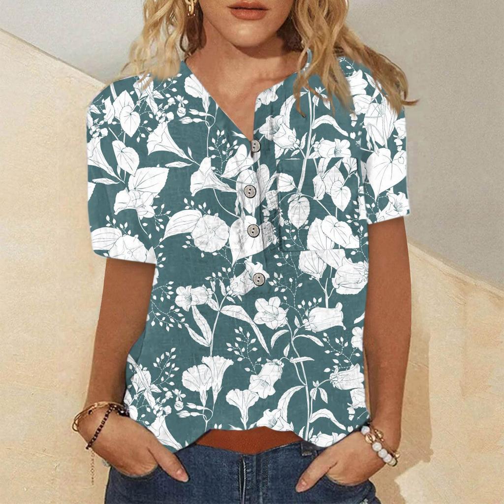 Women'S T-Shirts V Neck Short Sleeves Women'S Short Sleeve Tops Dressy Casual Summer Graphic Floral Print Fashion Shirts Tunic
