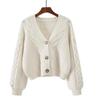 Retro V-Neck Slimming Knit Cardigan - Women's Petite Short Sweater for Spring & Autumn