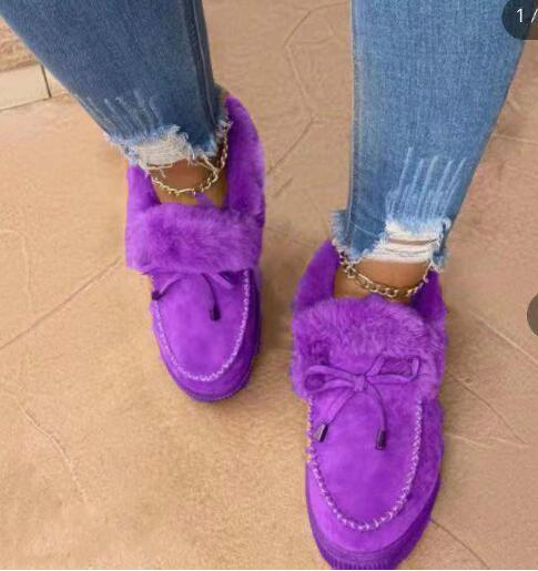 Женские хлопковые туфли зимние с бантом теплые туфли на плоской подошве большого размера меховые туфли большого размера женские туфли C1095