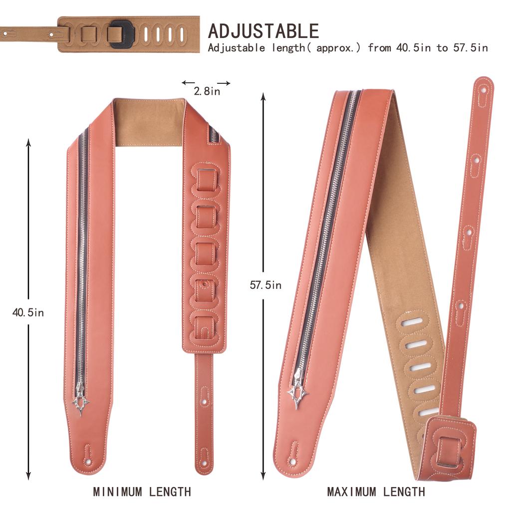 Guitar Strap Zipper Leather Straps Acoustic Guitar Accessories for Bass Electric Guitars Adjustable