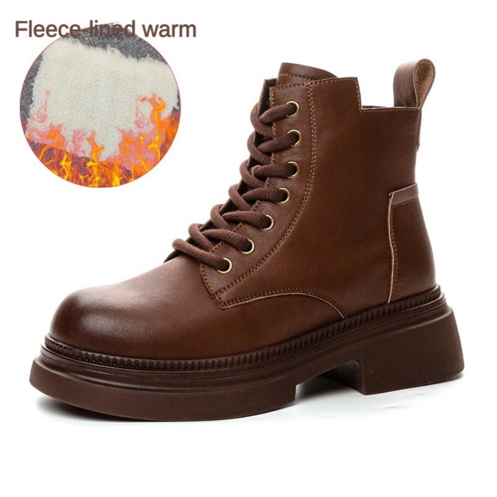 Кожаные женские короткие сапоги на платформе в ретро-британском стиле, увеличивающие внутреннюю высоту, универсальные женские сапоги