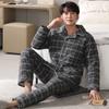Пижама мужская зимняя трехслойная утолщенная и вельветовая тканая набивная из чистого хлопка осенне-зимняя теплая домашняя одежда для среднего возраста