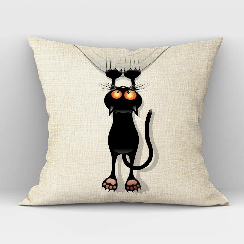 Черно-белая ручная роспись Кошка Чехол для подушки Скандинавский декоративный дизайн Чехол для подушки для домашнего дивана Декор Милый наволочка