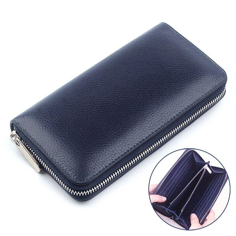 Женский кошелек из натуральной кожи, большой вместительный мужской кожаный клатч, модный длинный стандартный кошелек на молнии, сумка для денег
