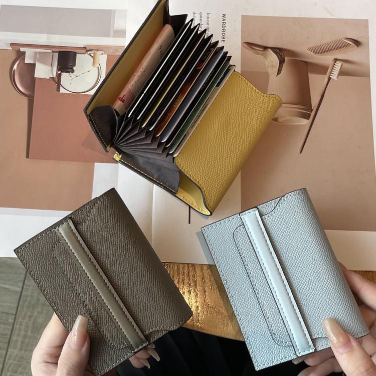 Женский держатель карт из натуральной кожи — большая вместимость, несколько отделений для карт, однотонный, стильный и компактный кошелек