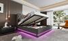(=AB20149900G)Upholstered Double Bed 180*200cm, Grey Cotton Hydraulic Storage, Padded Headboard USB Type-C Charging, 3-Side LED (Without Mattress)