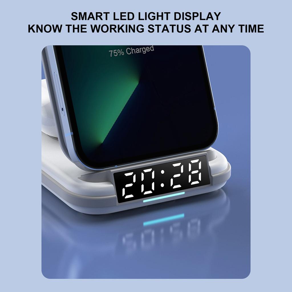 Многофункциональная зарядная станция 15 Вт Беспроводная зарядная подставка для нескольких устройств Магнитная зарядная док-станция с будильником