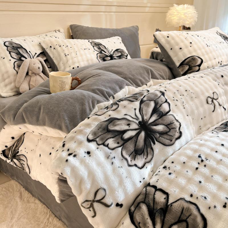 Однотонный молочный флис, четырехсекционный пододеяльник, флисовая утолщенная двухсторонняя простыня