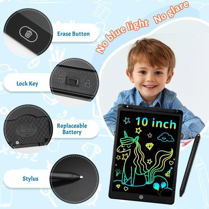 Tablette d'Écriture LCD - QIEDOVIEY - 10 pouces - Écran coloré - Protection des yeux - Verrouillage anti-effacement